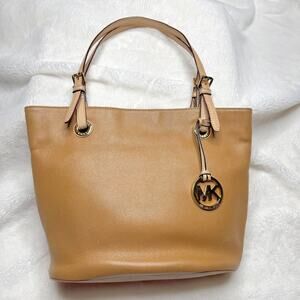 MICHAEL KORS Jet Set Camel Tan Leather Medium Tote Double Strap Bucket Handbag